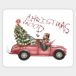 Christmas red car Sticker